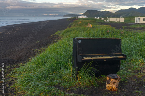 Khalaktyrsky beach with volcanic sand, Kamchatka Peninsula, Russia photo