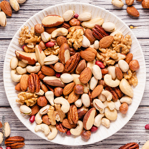 Various nuts on a plate