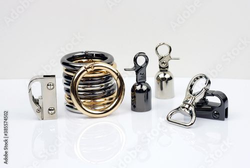 Metal accessories for making bags. Carabiner metal colors gold, silver and black silver. set of Side carabiners for handbags. Carabiners for a round belt of a woman's bag.