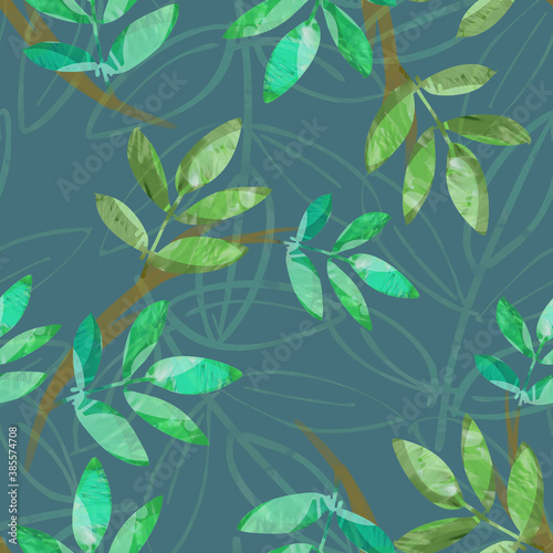 Leaves Seamless Pattern. Watercolor Illustration. 