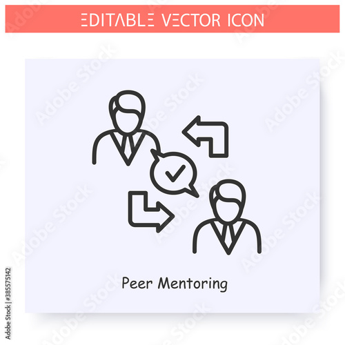 Peer mentoring line icon. Sharing experience between colleagues. Discussion, negotiation. Guidance consulting in business, finance or management. Isolated vector illustration. Editable stroke 