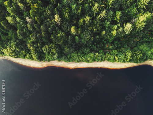 Broomhead Reservoir, forest seen from drone, South Yorkshire, England, UK
