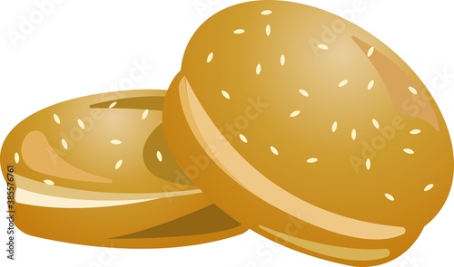 Two sesame seed burger buns.