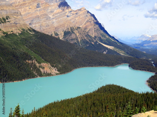 "The bluest lake in the Rockies" - The Peyto lake view from the Bow Summit viewpoint, Banff National Park, Alberta, Canada 