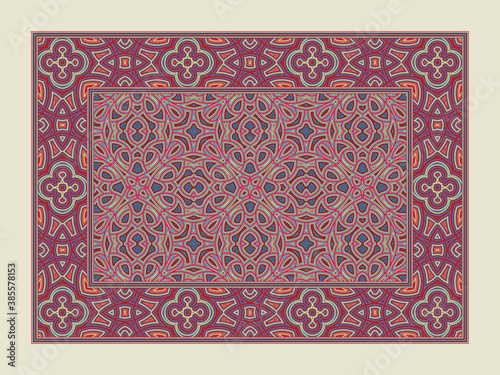 Asian traditional carpet. Colorful tribal ornament. Decorative iraqi rug.