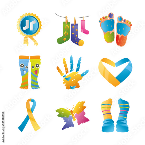 world down syndrome day, set icons support campaign, flat style