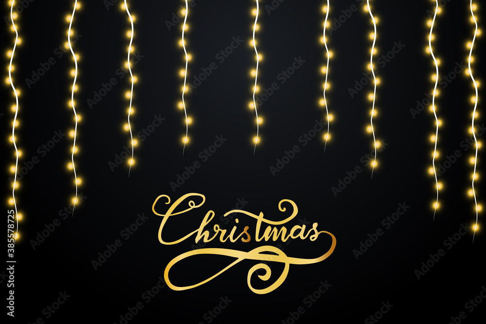 Christmas lights isolated realistic design elements. Glowing lights for Xmas Holiday greeting card design. Garlands, Christmas decorations.