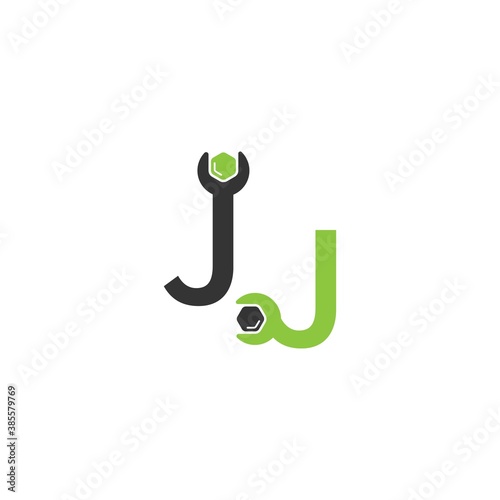 Letter J  logo icon forming a wrench and bolt design