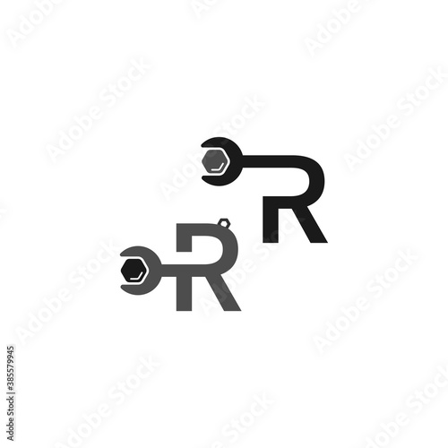 Fototapeta Naklejka Na Ścianę i Meble -  Letter R  logo icon forming a wrench and bolt design