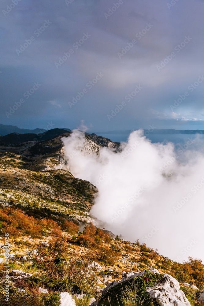 View from the mountain Biokovo, Croatia. Top view, beautiful cloud