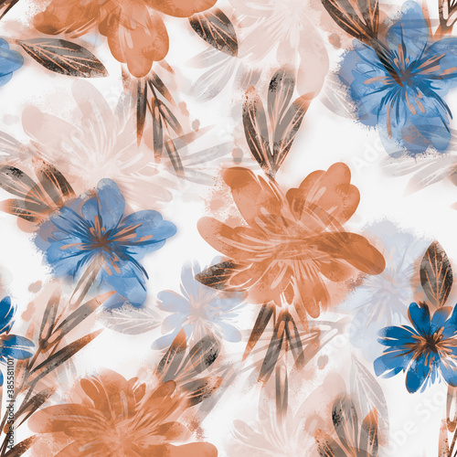 Field Flowers Seamless Pattern. Watercolor Background.