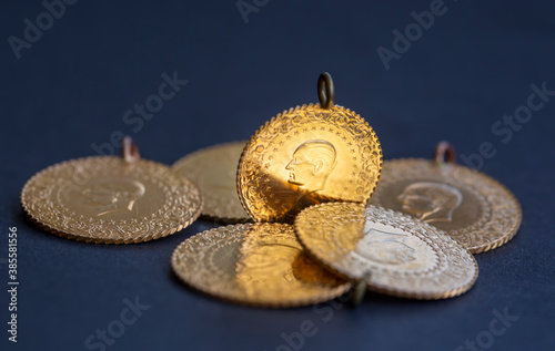 Traditional Turkish gold coins (Turkish name; Ceyrek altin) photo