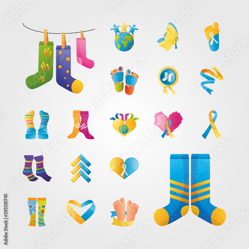 world down syndrome day, celebration international positive, set icons