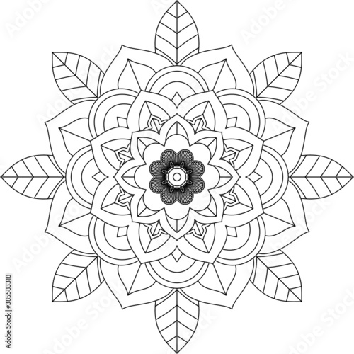 Easy Mandala coloring book simple and basic for beginners  seniors and children. Set of Mehndi flower pattern for Henna drawing and tattoo. Decoration in ethnic oriental  Indian style.