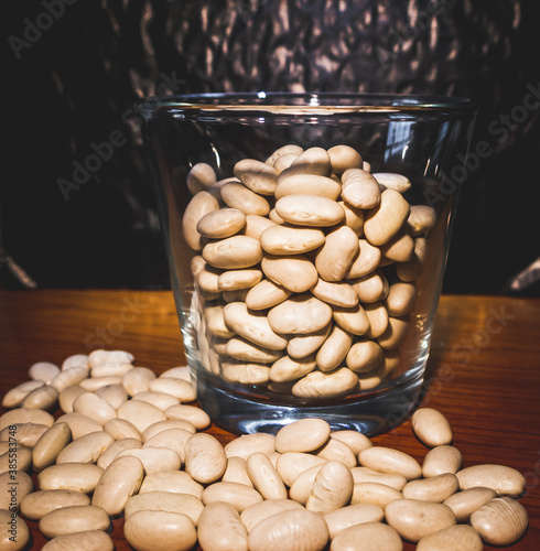 Beans in a glass, to help measure the amount.