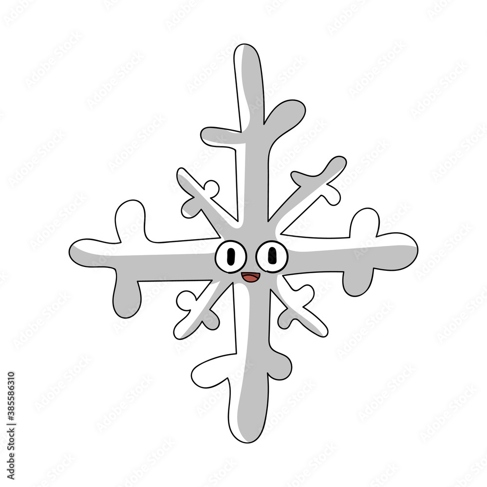 Fototapeta premium Cartoon illustration of a cute snowflake, snow crystal figure