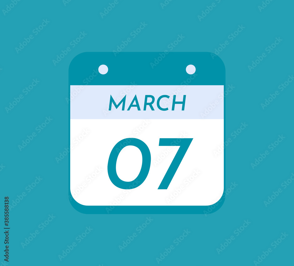 March 07 Single Day Calendar, 07 March March 07 Single Day Calendar, 07 March