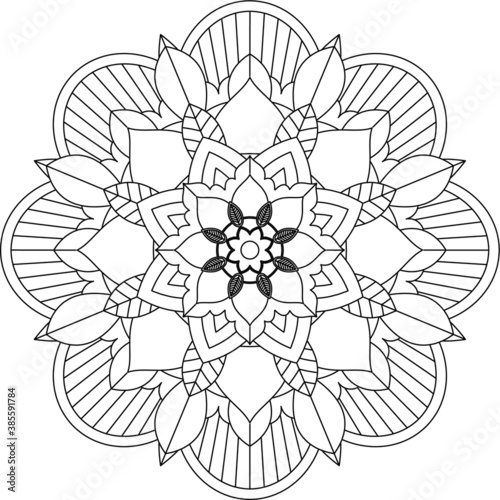 Easy Mandala coloring book simple and basic for beginners, seniors and children. Set of Mehndi flower pattern for Henna drawing and tattoo. Decoration in ethnic oriental, Indian style.