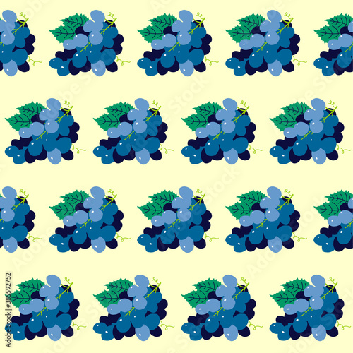 Pattern grapes blue, hand drawn vector illustration