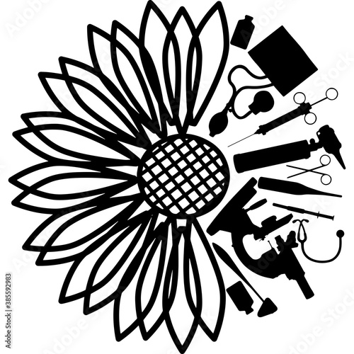 Sunflower Healthcare Provider Tools Silhouette Vector