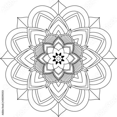 Easy Mandala coloring book simple and basic for beginners, seniors and children. Set of Mehndi flower pattern for Henna drawing and tattoo. Decoration in ethnic oriental, Indian style.