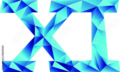 Blue roman numeral 11 on white background