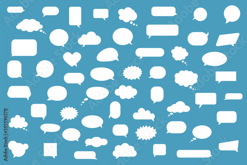 White speech bubbles and thought clouds. Big collection of shapes for your text. Vector illustration.