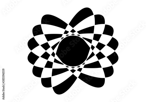 Forma abstracta en blanco y negro compuesta de elipses sobre fondo blanco