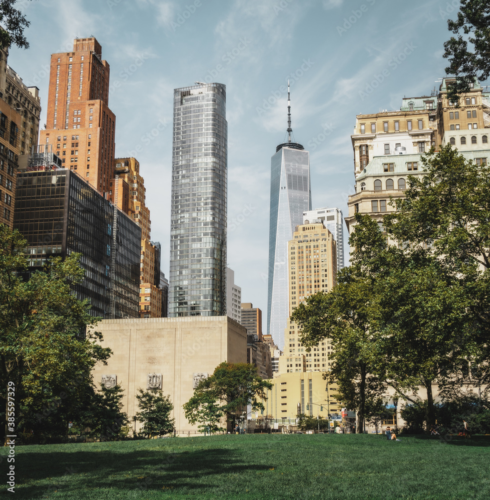 Fototapeta premium city skyline New York buildings downtown architecture beautiful park