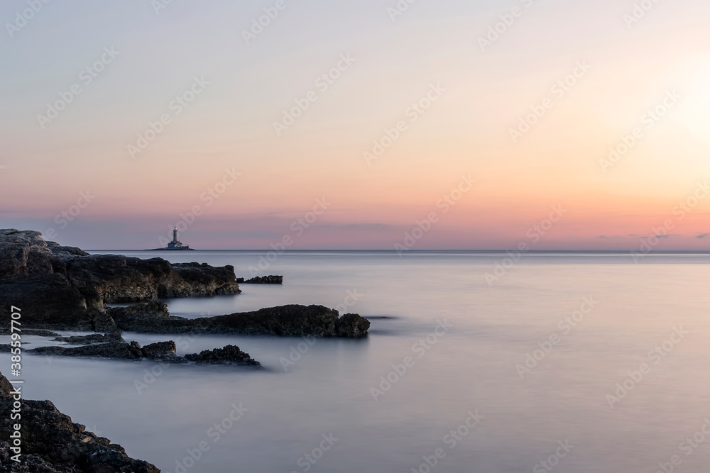 Lighthouse Porer at sunset, Cape Kamenjak, Istria, Croatia
