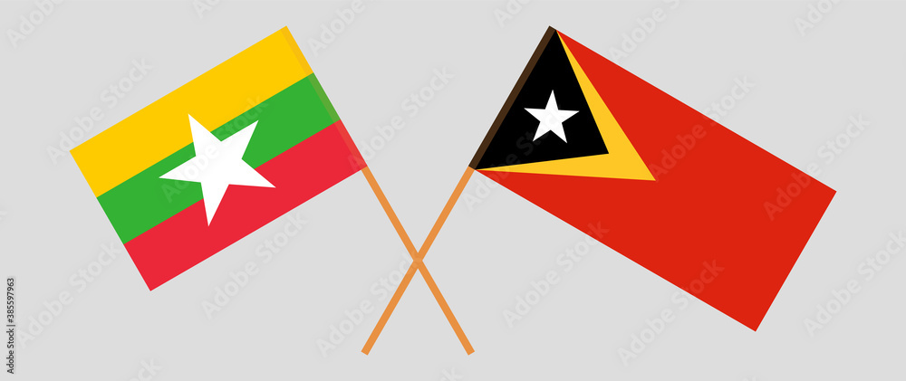 Crossed flags of East Timor and Myanmar Crossed flags of East Timor and Myanmar