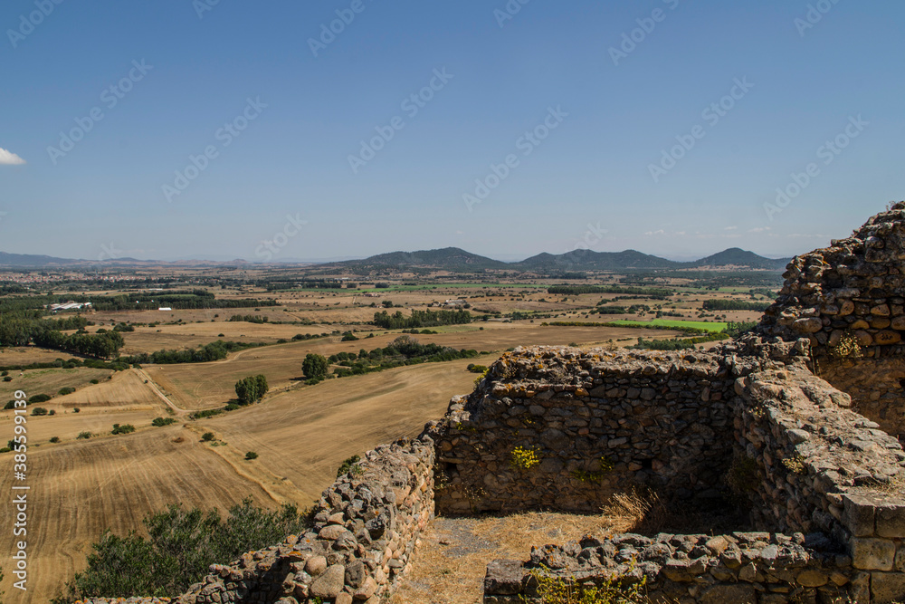 View of the countryside. Landscape of the fields and mountains in Sardinia. 