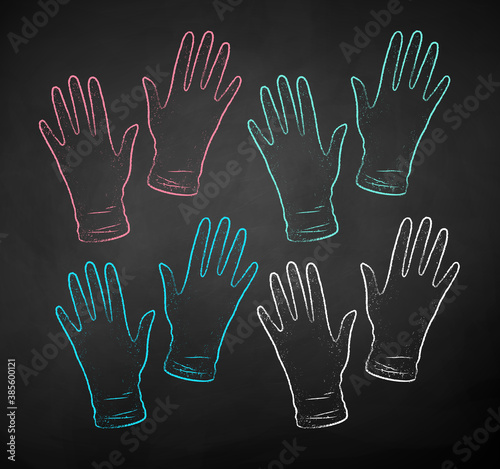 Chalk drawn collection of rubber gloves