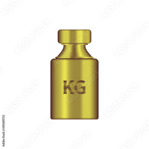 Kg weight mass golden metal realistic vector. Old press collection in realistic design. Golden chrome plummet isolated on white background. Weight pictogram. Metrical system of units