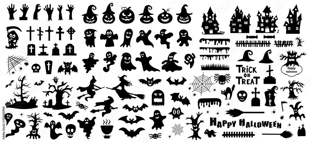 Set of silhouettes of Halloween on a white background. Vector illustration.. Set of silhouettes of Halloween on a white background. Vector illustration..