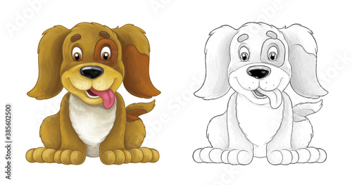 Cartoon sketch scene dog is jumping and looking - artistic style - illustration