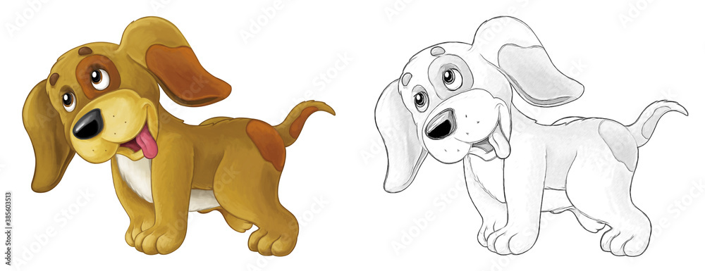 Fototapeta premium Cartoon sketch scene dog is jumping and looking - artistic style - illustration
