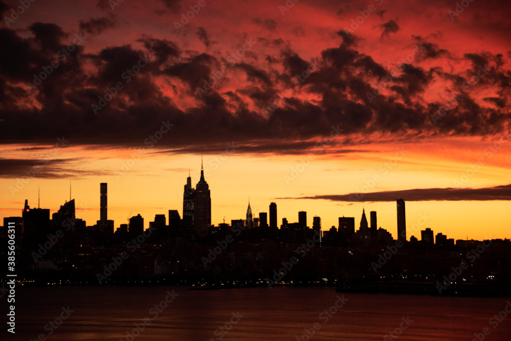 Dramatic sunrise over NYC skyline