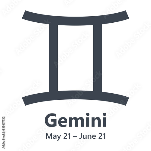 Vector black Gemini astrology zodiac sign. Flat design astronomy symbol.