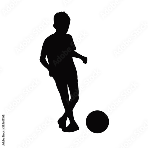 boy playing football, silhouette vector