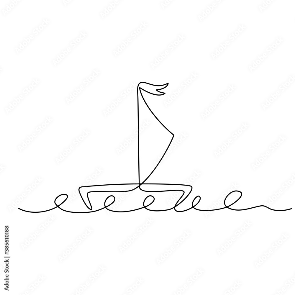Continuous line drawing. Sailboat sailing on the waves. Minimalistic drawing of a yacht at sea. Black isolated on white background. Hand drawn vector illustration.
Continuous line drawing. Sailboat sailing on the waves. Minimalistic drawing of a yacht at sea. Black isolated on white background. Hand drawn vector illustration.