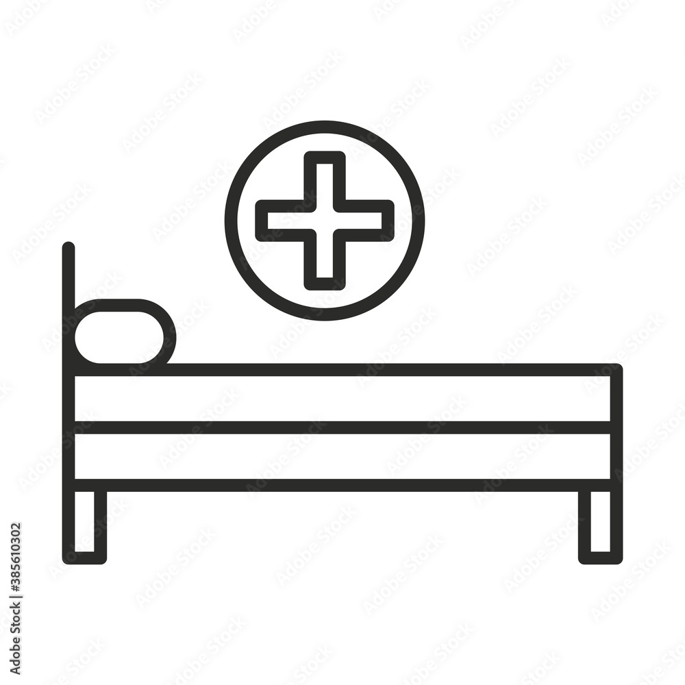 Fototapeta premium hospital bed with pillow healthcare equipment line icon