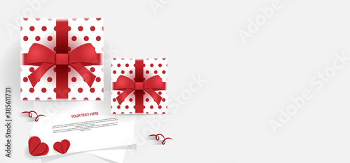 3d white gift boxing day with bows and sheet background