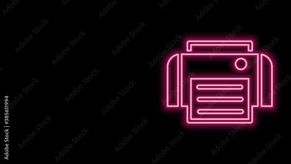 Glowing neon line Printer icon isolated on black background. 4K Video motion graphic animation Glowing neon line Printer icon isolated on black background. 4K Video motion graphic animation
