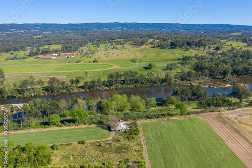 Aerial view of the Hawkesbury River and farmland in regional New South Wales in Australia © Phillip