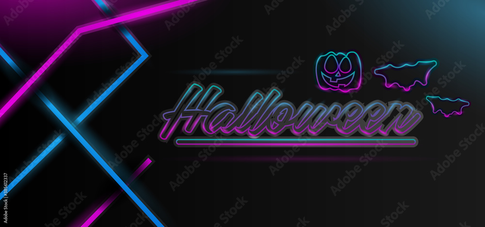 Halloween neon light background design vector conceptual