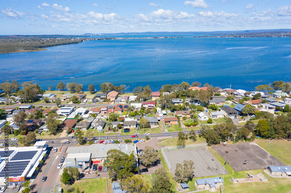 Aerial view of the township of Budgewoi in regional Australia