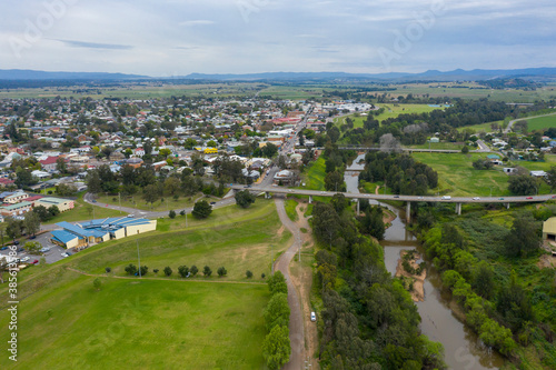 Aerial view of the township of Singleton in regional New South Wales in Australia