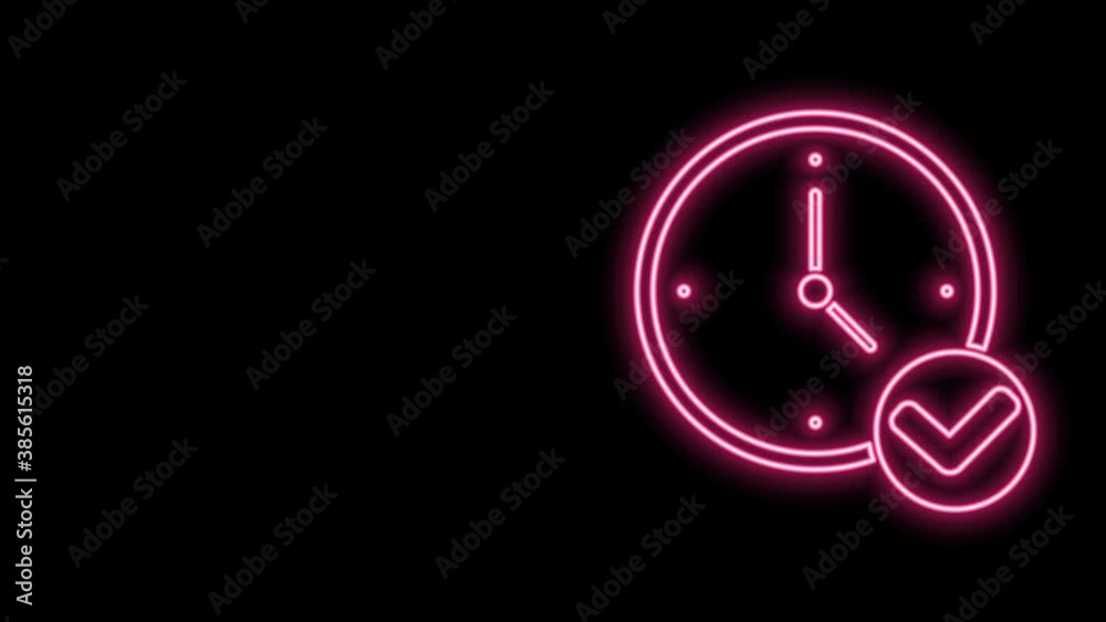 Glowing neon line Clock icon isolated on black background. Time symbol. 4K Video motion graphic animation Glowing neon line Clock icon isolated on black background. Time symbol. 4K Video motion graphic animation
