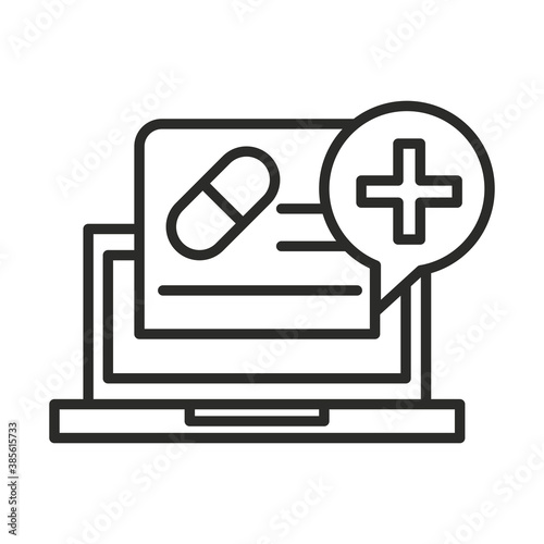 vaccine research science laptop medical discovery line icon
